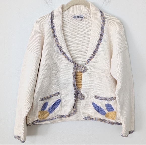 Vintage Y2K M. Gibson Daisy Floral Knit Cardigan White Blue Size Medium M - Picture 8 of 8